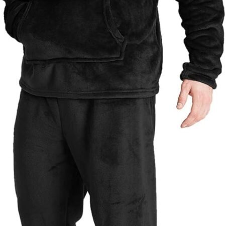 Mens Pajamas Set Flannel Fuzzy 2 Piece Lounge Set Thermal Outfit Fleece Loungewear Hoodies With Pockets Casual Pants