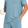 Mens Pajamas Set Summer Pjs Sets Lightweight Short Sleeve Pajama Soft Sleepwear Loungewear with Pockets