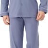 Mens Pajamas Set Soft Cotton Notched Collar Pajamas for Men Long Sleeve Mens Sleepwear with Pockets & Front Fly