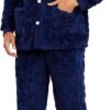 Mens Plush Warm Pajama Sets Soft Fluffy Long Fuzzy Sleepwear with Pockets Cozy Loungewear Pjs Set for Men