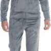 Mens Pyjamas Set, Warm & Soft Fleece Pj's Sets for Men with Fluffy Hoodie Loungewear with Pockets