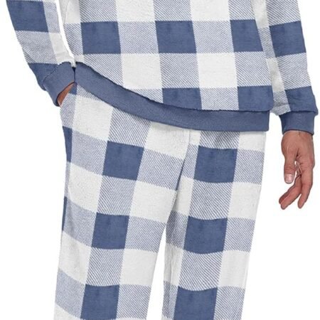 Men's Pajamas Set - Winter Coral Fleece Long Sleeve Tops and Bottoms,Soft Plush Warm Loungewear With Pockets S-2XL