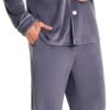 Mens Fleece Pajama Set Warm & No Bulky Notched Collar Long Sleeve Ultra Soft Sleepwear PJ Top & Bottom U20