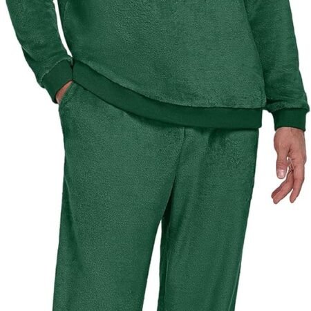 Men's Pajamas Set - Winter Coral Fleece Long Sleeve Tops and Bottoms,Soft Plush Warm Loungewear With Pockets S-2XL