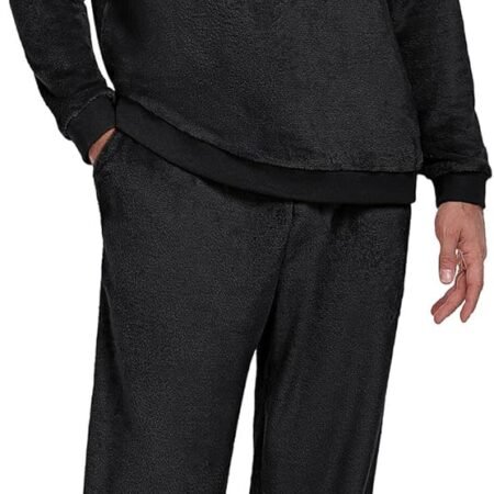 Men's Pajamas Set - Winter Coral Fleece Long Sleeve Tops and Bottoms,Soft Plush Warm Loungewear With Pockets S-2XL