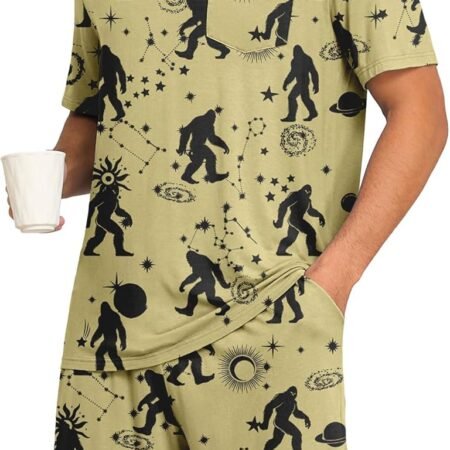 Mens Pajamas Set Summer Pjs Sets Lightweight Short Sleeve Pajama Soft Sleepwear Loungewear with Pockets