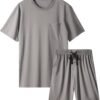 Mens Pajama Set Sleepwear Pjs Lightweight Short Sleeve Shirts Soft Breathable Fresh Sleep Sets with Pockets S-3XL