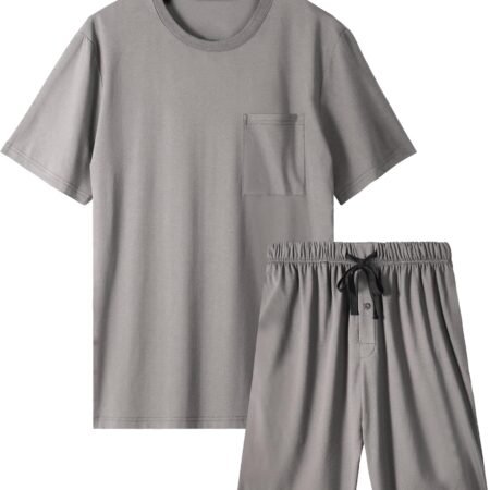 Mens Pajama Set Sleepwear Pjs Lightweight Short Sleeve Shirts Soft Breathable Fresh Sleep Sets with Pockets S-3XL
