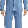 Mens Pajamas Set Soft Cotton Notched Collar Pajamas for Men Long Sleeve Mens Sleepwear with Pockets & Front Fly