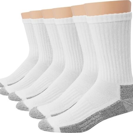 Men's Work Socks, Cushioned Crew Socks, Moisture-Wicking Socks & Odor Control, Black & White, 6 & 12 Pack Available