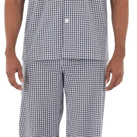 mens Broadcloth Short Sleeve Top and Long Pants Pajama Set