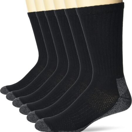 Men's Work Socks, Cushioned Crew Socks, Moisture-Wicking Socks & Odor Control, Black & White, 6 & 12 Pack Available