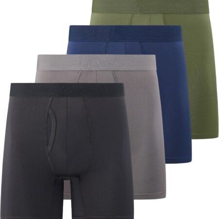 Mens Boxer Briefs Pack of 4 Microfiber Boxers for Men Tagless, Moisture Wicking, Breathable Mens Underwear