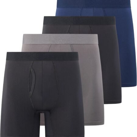 Mens Boxer Briefs Pack of 4 Microfiber Boxers for Men Tagless, Moisture Wicking, Breathable Mens Underwear