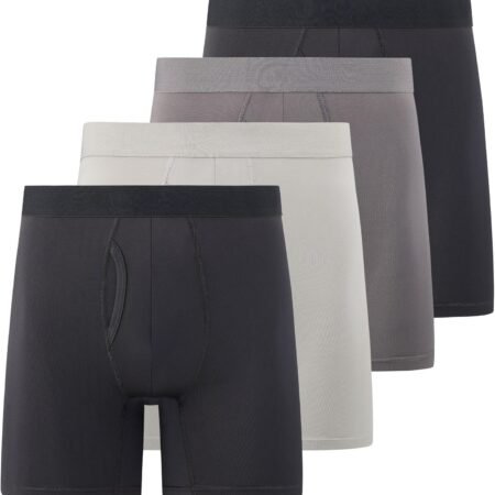 Mens Boxer Briefs Pack of 4 Microfiber Boxers for Men Tagless, Moisture Wicking, Breathable Mens Underwear